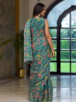 Teal Blue Slime Georgette Readymade Gown Saree